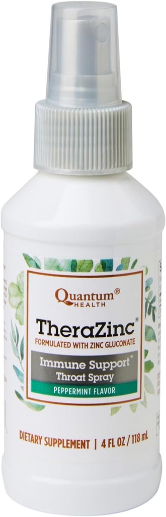 Quantum Health Thera Zinc Oral Spray, Zinc Immune Support Para Adultos y Niños, proporciona ayuda de garganta en un líquido relajante Zinc Spray, 4 Oz.