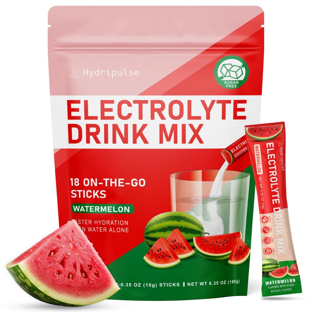Electrolytes Powder Packets - Sugar Free, Naturalmente Flavored, 10 Electrolyte & Vitaminas Electrolyte Drink Mix - Watermelon Flavors, Keto Friendly, Vegan, Non- GMO, 18 Packets