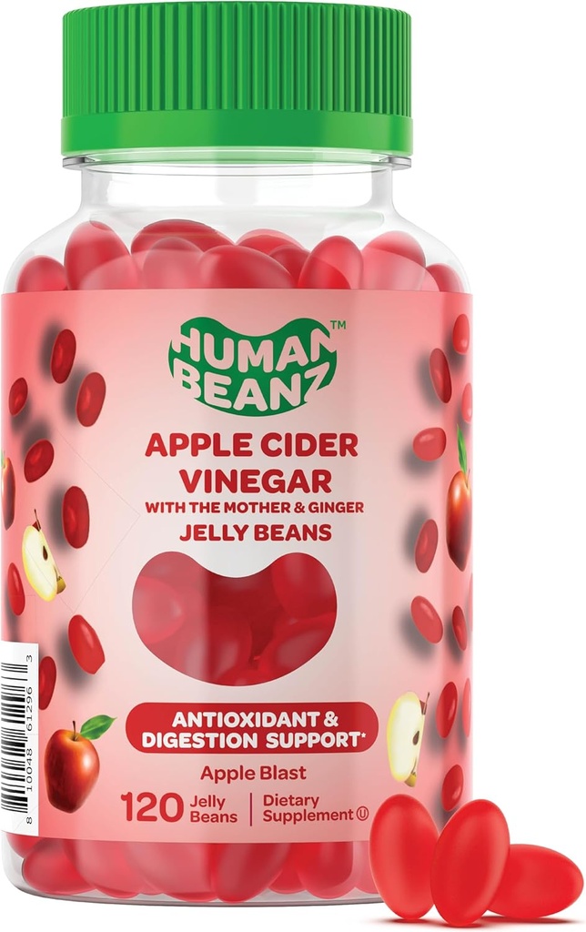 Manzana Cider Vinegar Jelly Bean Gummies con la madre y el jengibre, Suplementos dietéticos vegetarianos para hombres y mujeres, Asistencia sanitaria digestiva, 120 Manzana Blast Jelly Beans, Kosher