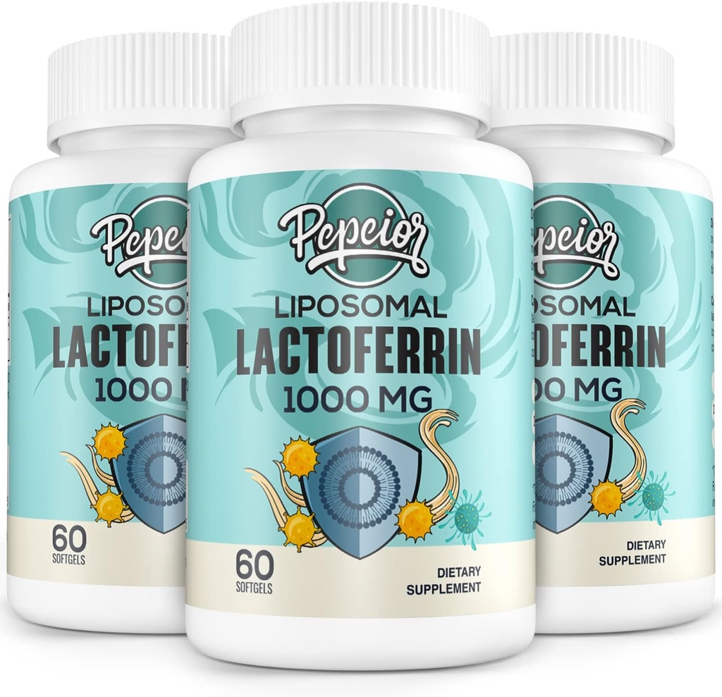 Liposomal Lactoferrina 1000 mg - Absorción Superior - para Absorción de Hierro & Función Inmunitaria Lactoferrina Suplementos para Adultos, 60 Softgels (3 Botellas)
