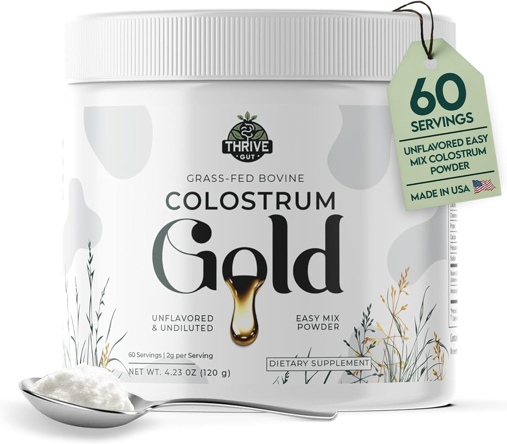 Colostrum Gold - Premium Grass-Fed Bovine Colostrum Powder Suplemento para la inmunidad, Gut Health, Muscle & Wellness - Daily Superfood Supports Hair, Skin, Nails - Women & Men - Unflavored, 60 Servings