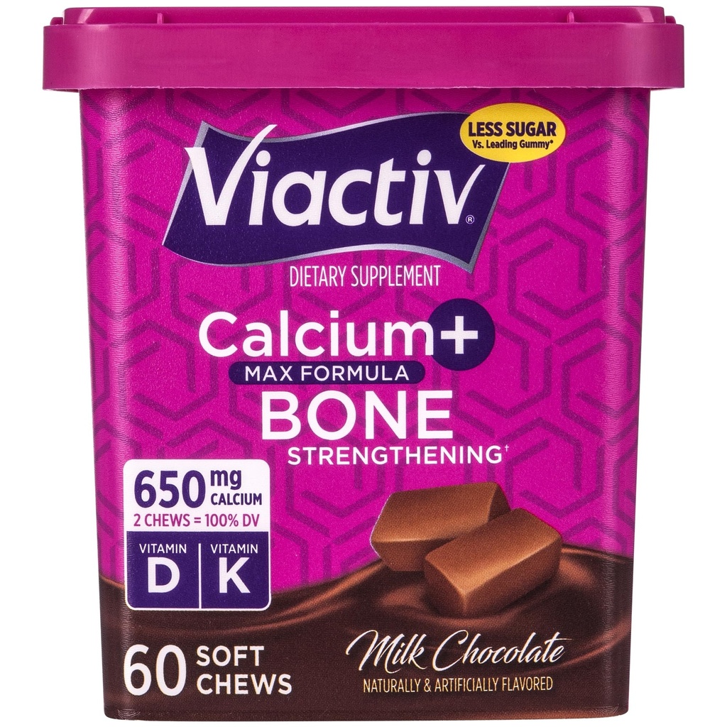 Calcio Viactiv +Vitamin D3 Suplemento Ají suave, Chocolate de leche, 60 Ajá - Suplemento dietético de calcio para la salud ósea