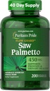 Puritan's Pride Flow GuardTM Saw Palmetto Extract 450mg, Natural Whole Herb Suplemento dietético tradicional para hombres Prostate y soporte de salud urinario, 200 cápsulas de liberación rápida
