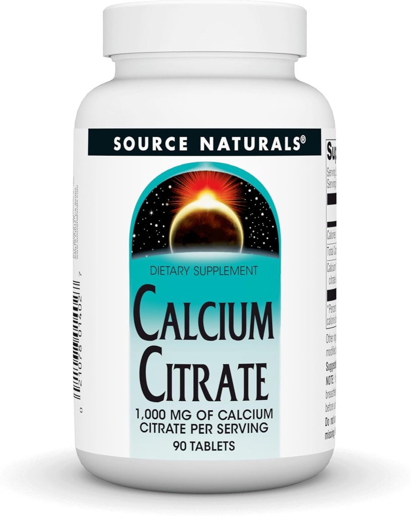 SOURCE NATURALS Citrato de calcio 1.000 mg de calcio por servidumbre, 90 condes
