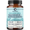 Magnesium Ashwagandha ← Calming Magnesium Supplement for Adults TEN Relax, Rest, Calm Mood & Sleep Support ← Mag Citrate " Oxide 400 mg + Ashwagandha 500 mg  Muscle Health " Stress Relief