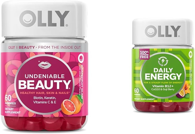 OLLY Belleza innegable Gummy, para el pelo, la piel, las uñas " Daily Energy Gummy, Caffeine Free, Vitamina B12, CoQ10, Goji Berry