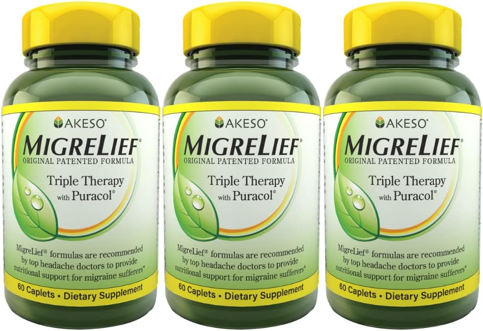 [BRSWKGYHB56WODT6] MigreLief Original Fórmula Triple Terapia con Puracol, 60 Cuenta (Pack of 3)