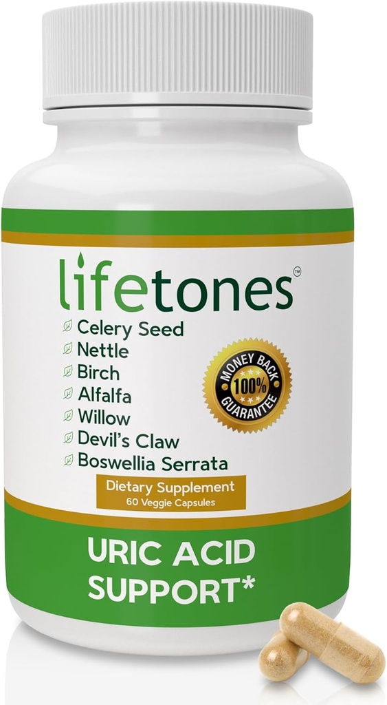 Lifetones Uric Acid Support - Herbal Joint Cleanse for Men and Women - Natural Remedy, Flexibility Boost - Non-GMO, Gluten-Free - 60 Vegan Vitaminas