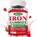 Manchas de hierro para hombres y mujeres - Suplemento de Hierro Vegano para la anemia " Iron Deficiency, con vitamina B12, vitamina C, zinc, folato - Energy Boost, Sugar-Free, Strawberry Flavor, 60 Cuenta