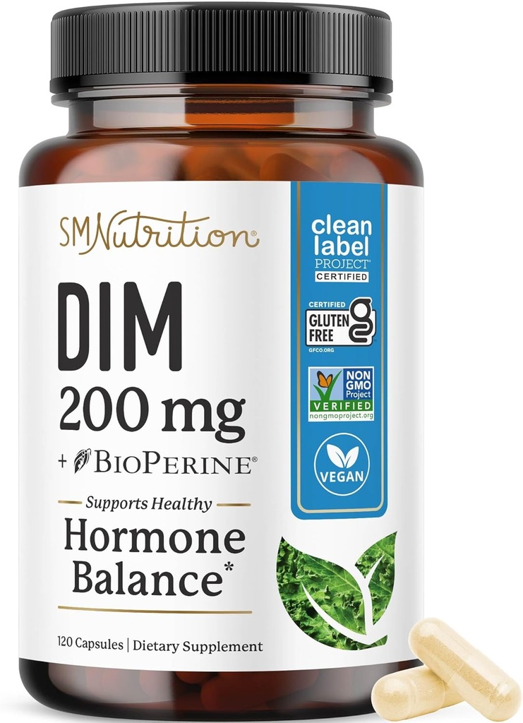 DIM Suplemento 200 mg (120 Ct) Silencio Estrógeno Balance para Mujeres " Hombres sometidos Saldo hormonal, Suplementos de acné hormonales, Menopausia, Antioxidante " Apoyo al PMS Soy Free ANTE 4 meses de suministro