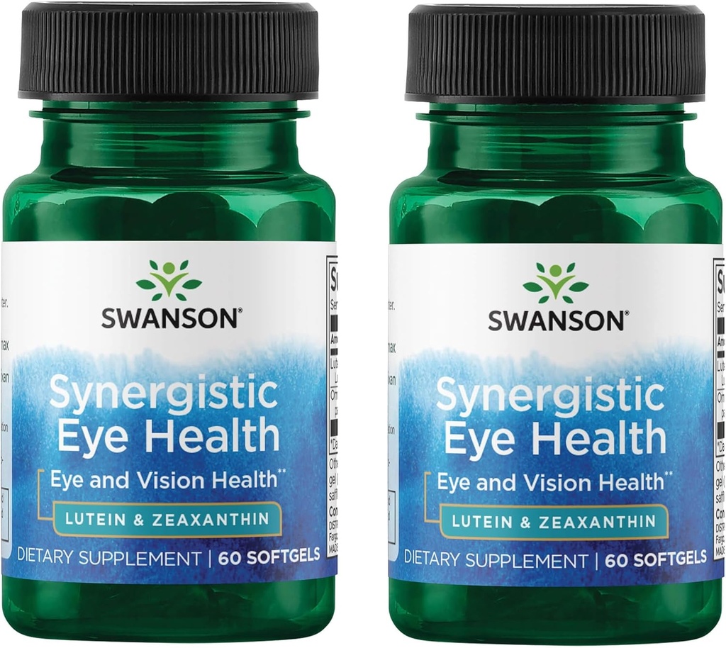 Swanson Lutein " Zeaxanthin Visión de salud de ojos sinérgicos Retina Suplemento de Macula (Lutein 20 mg " OmniXan Zeaxanthin 2 mg) 60 Softgels Sgels (2 Pack)