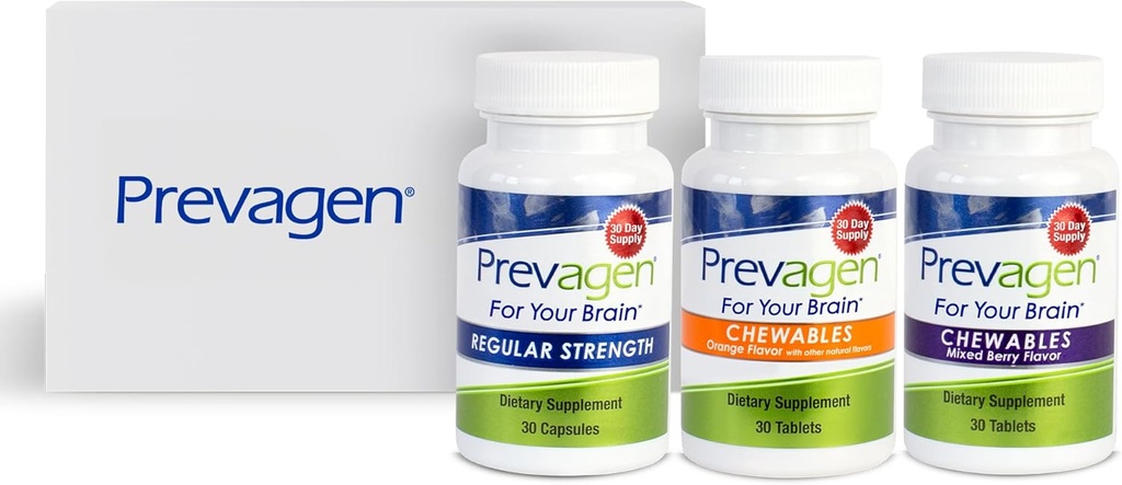 Prevagen Variety Pack - 90 Conde (3 Mes de Suministro) ← Cápsulas de Fuerza Ordinaria, Cápsulas de Berry mixtas, y Píldoras Naranjas ANTE 10 mg de Apoaequorin Plus Vitamina D3