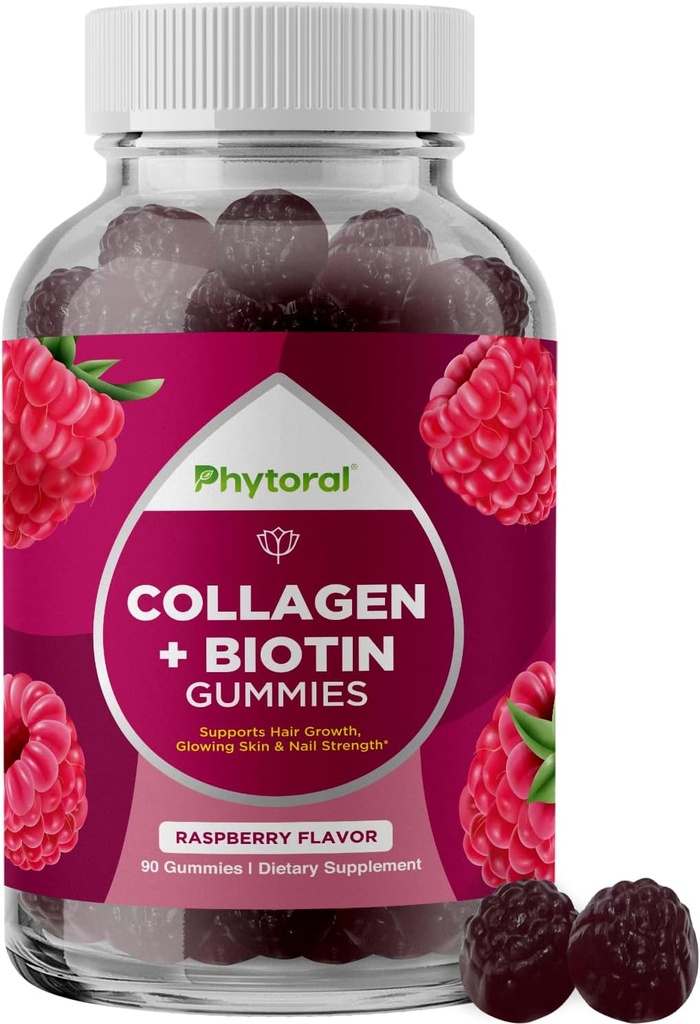 Peptides de colágeno hidrolizado para Mujeres con Biotina - Peluquería, Esquí y uñas Vitaminas para elasticidad, Vitality & Hydration Gummies - Biotina natural y Collagen para Mujeres - 90 Cuenta