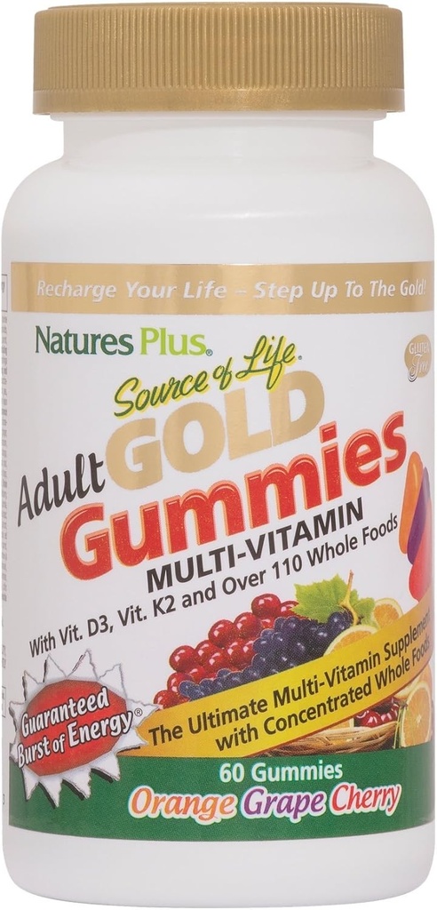 NaturesPlus Fuente de Vida Adulto Gummies multivitamínico - 60 Gummies enteras de alimentos - Suplemento diario completo de vitaminas - Free Radical Defense, Energy Support - Gluten-Free - 30 Total Servings