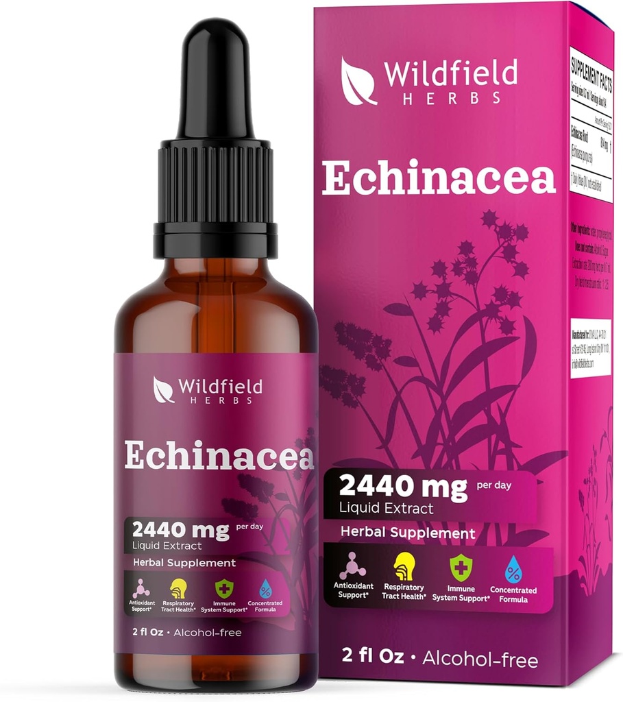 Extracto de Echinacea Líquida - Echinacea Root Drops Tintura 2440mg (Echinacea purpurea) Suplemento Herbal Absorbs Better Than Capsules, 1 Month Supply, 84 Servimientos, Sin alcohol - 2 Oz, Pack de 1
