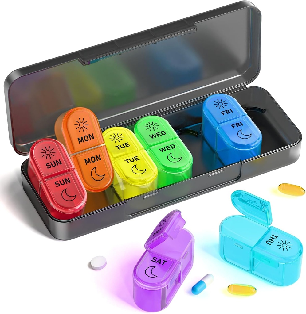 Pill Organizer, Pill Box 7 Day, AM & PM Medical Organizer 7 Days, Weekly Pill Organinzer 2 veces al día, caso de pila para viajes, vitaminas, aceites de pescado, suplementos