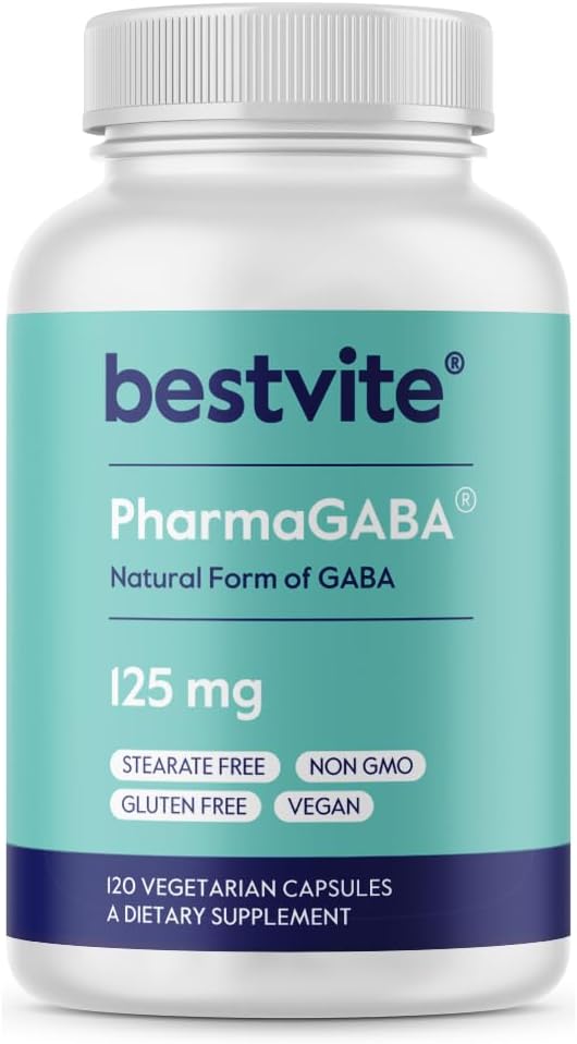 BESTVITE PharmaGABA (120 Veggie Caps) - Suplemento Natural GABA - No Stearates - Vegan - No GMO - Gluten Gratis