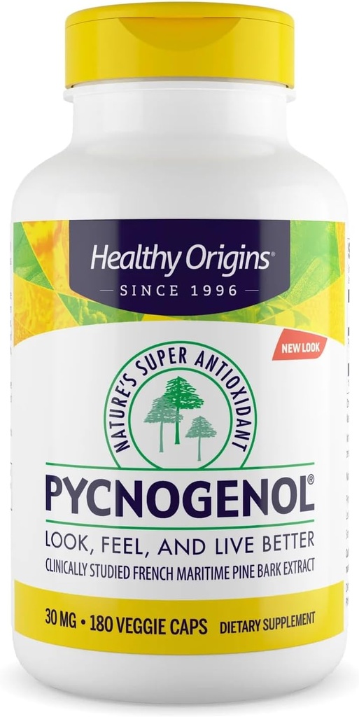 Orígenes saludables Pycnogenol 30 mg (Super Antioxidante de la naturaleza, no GMO, Gluten Free, Cardiovascular Support), 180 Veggie Caps