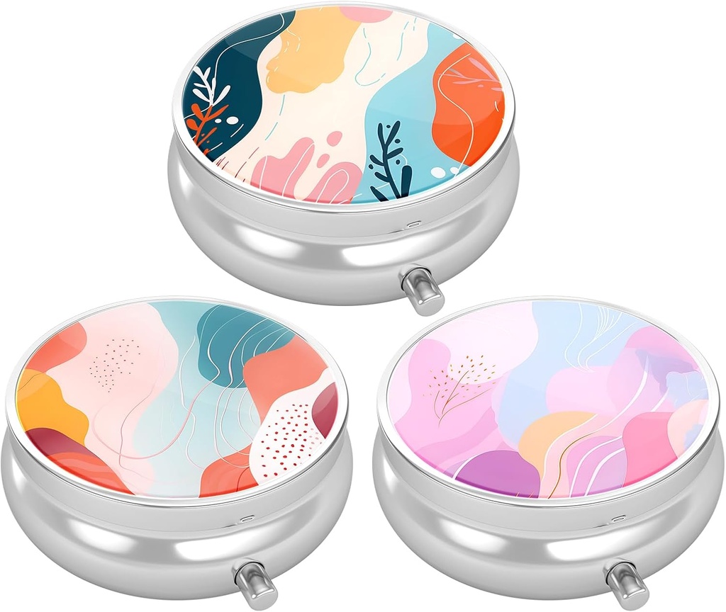 3 Caja de Píldora de Empaquetado, Funda de Píldora Pequeña para Propósito & Bolsillo, Organizador de Medicina Cuda, Contenedor de Contenedor de Medicina Portátil para Tener Vitaminas, Medicación, Petróleo de Pesca & Suplemento, Patrón de Estilo de Arte