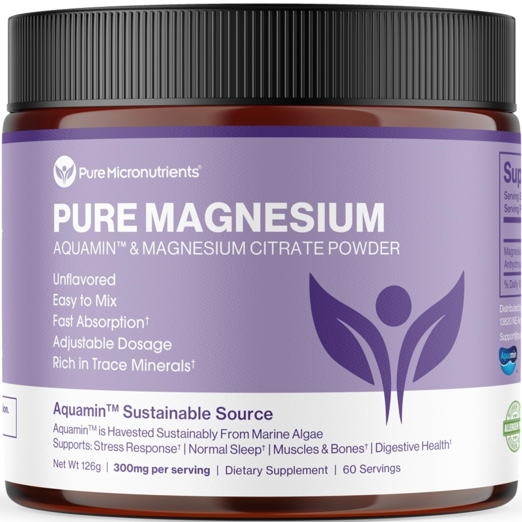 Pure Magnesium Citrate Powder to Support Sleep, Muscle & Bone Health, Energy, Heart " Digestion. Mezcla de Bebida de Polvo de Magnesio Desarrollado, Vegan, 60 Servimientos