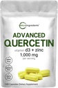 Quercetina Suplementos con Zinc & Vitamina D3, 1000mg Por Serving, 240 cápsulas Silencio 3 en 1 – Quercetina 1000mg, Zinc Picolinate 50mg, & Vitamina D 5,000iu ← Immune Support ← Non-GMO