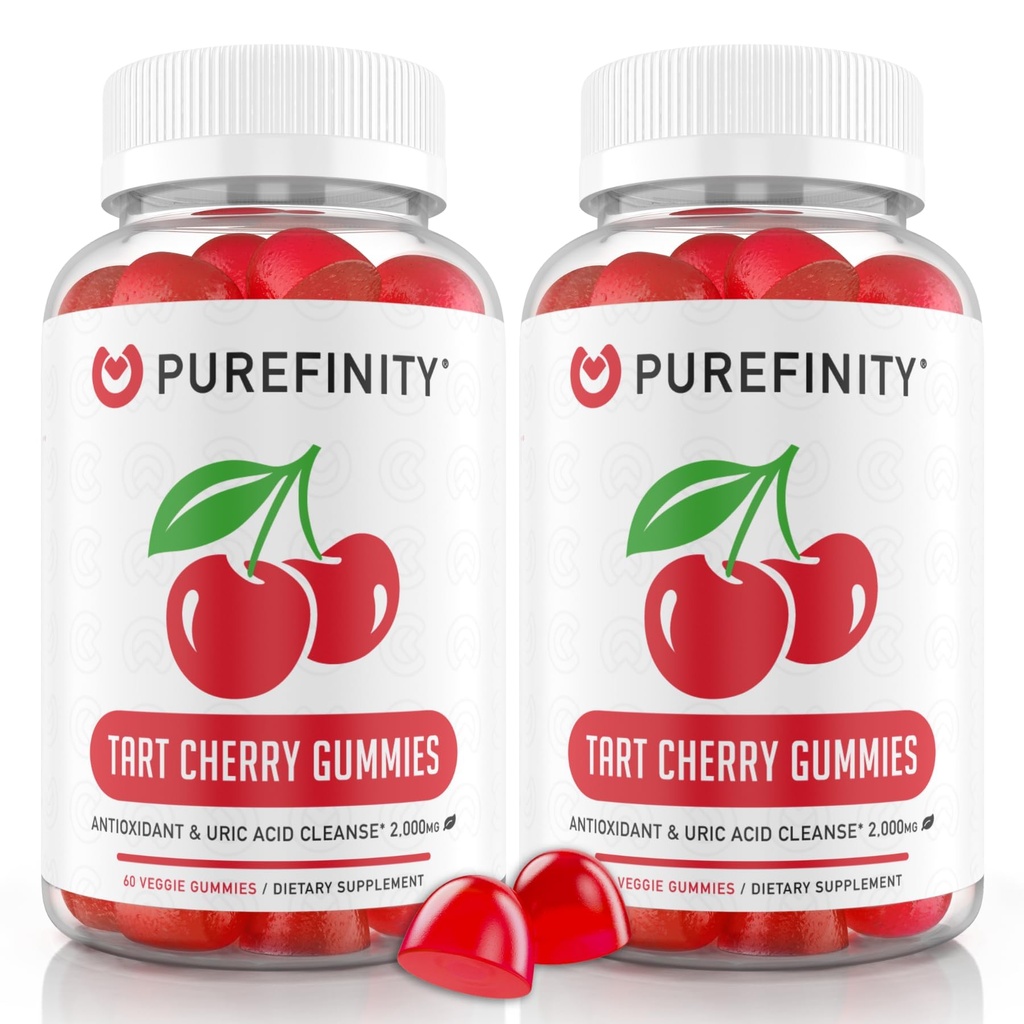 PUREFINITY Tart Cherry Gummies – Uric Acid Flush for Joint Relief & Recovery, Raw Juice Extract Antioxidant – Non-GMO, Gluten Free, Vegan, 60 Conde (Pack of 2)