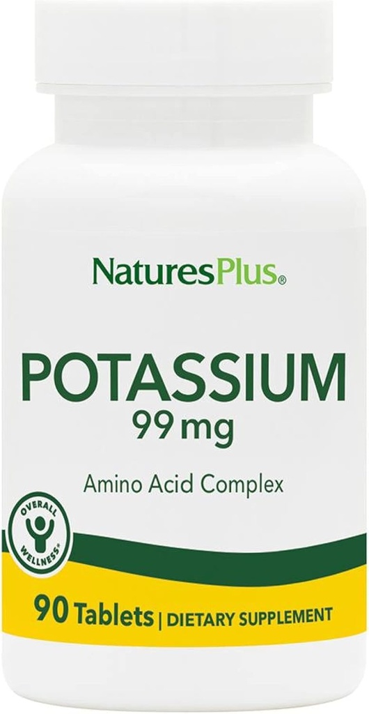 Potasio de la Naturaleza 99 mg, 90 Tablets - Soportes Equilibrio Electrolípido Saludable & General Well-Being - Gluten Gratis, Vegetariano - 90 Servings