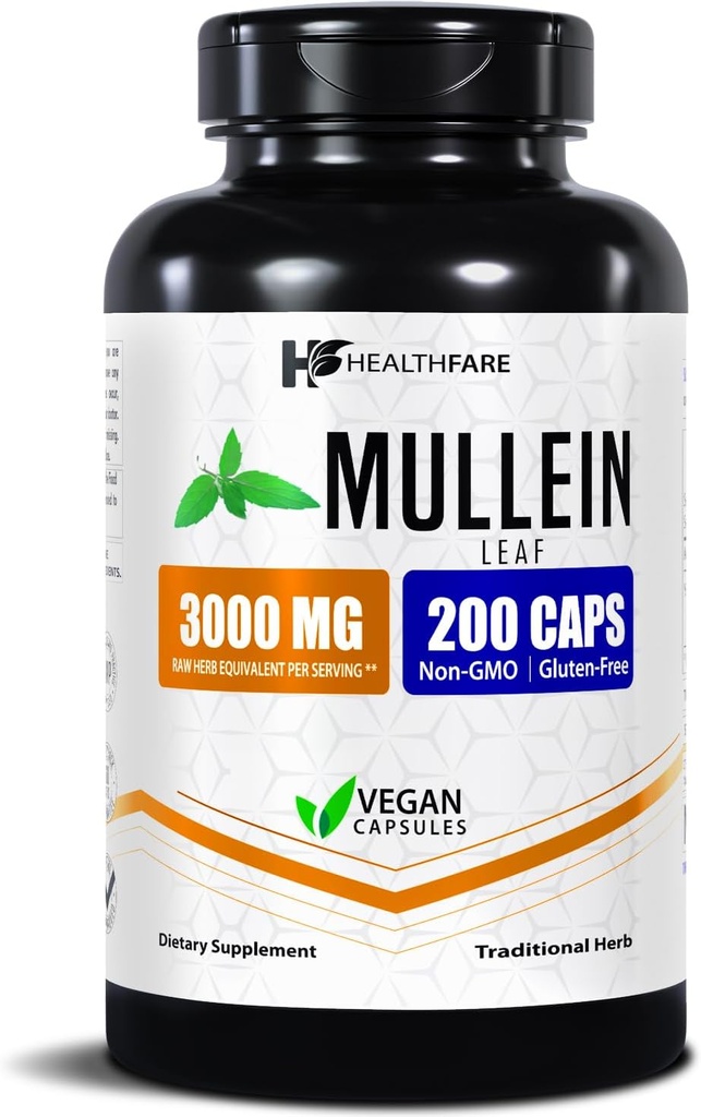 Mullein Leaf Extract 3000mg  200 Vegan Capsules ← Extra Strength Herbal Supplement  Support Wellness & Balance ← Non-GMO, Gluten-Free ← Made in USA