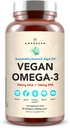 AMANDEAN Vegan Omega 3 Suplemento. Premium Fish Oil Alternative. Algae DHA & EPA. Carrageenan Free Softgels. Ácidos grasos esenciales de Algal. Corazón, Cerebro, Ojo, Esquía, Apoyo Inmunitario. (60ct)