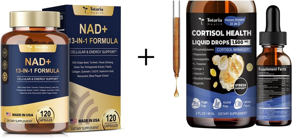 Suplemento NAD para Mujeres Hombres 120 cápsulas 15-IN-1Cortisol Liquid Drops 2 FL.OZ