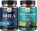 Bundle of Pure DHEA 25mg for Women and Men for Mood Energy and Immune Support and Liver Cleanse and Detox " Repair Formula - Herbal Liver Support Supplement