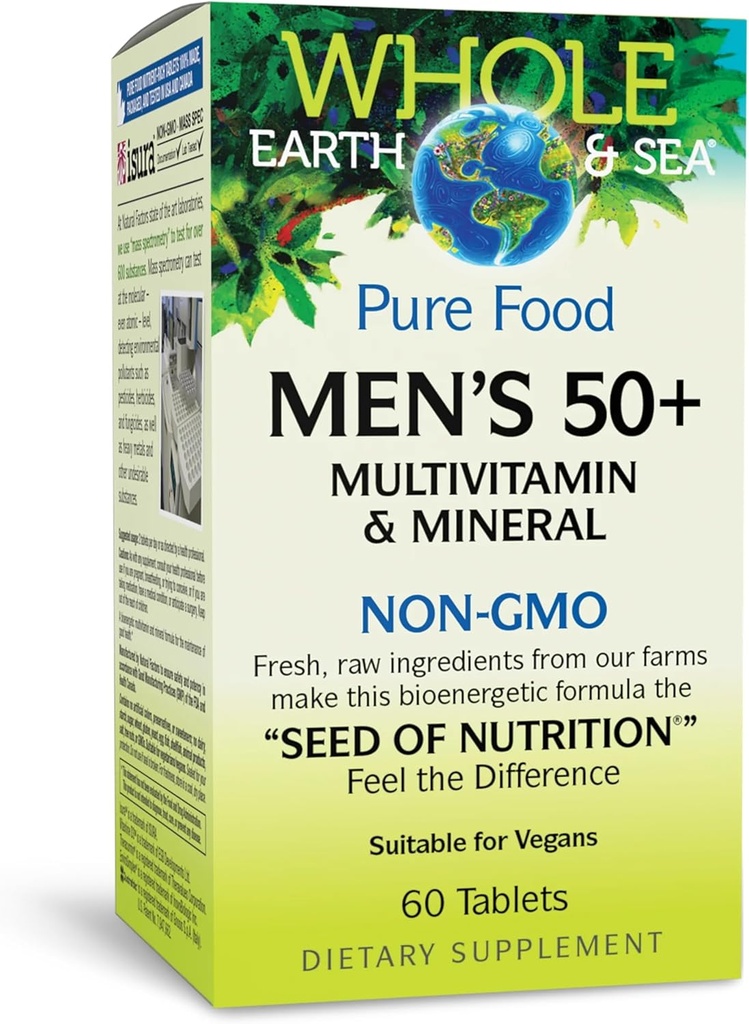 Factores Naturales, Hombres 50+ Multivitamínico & Mineral, 1 Servidor Contiene Equivalente a 1⁄2 lb de verduras, 60 Cuenta (Pack of 1)
