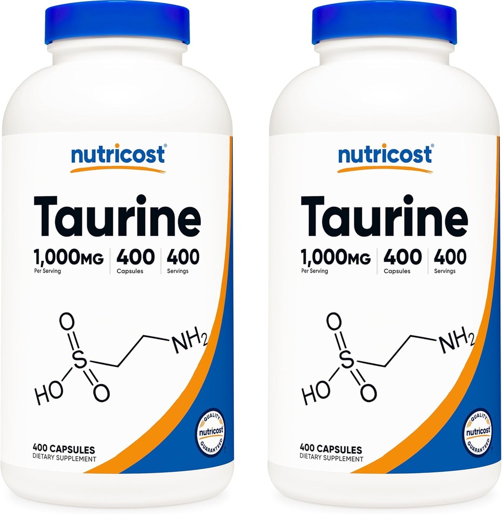Nutricost Taurine 1000mg; 400 cápsulas (2 botellas)