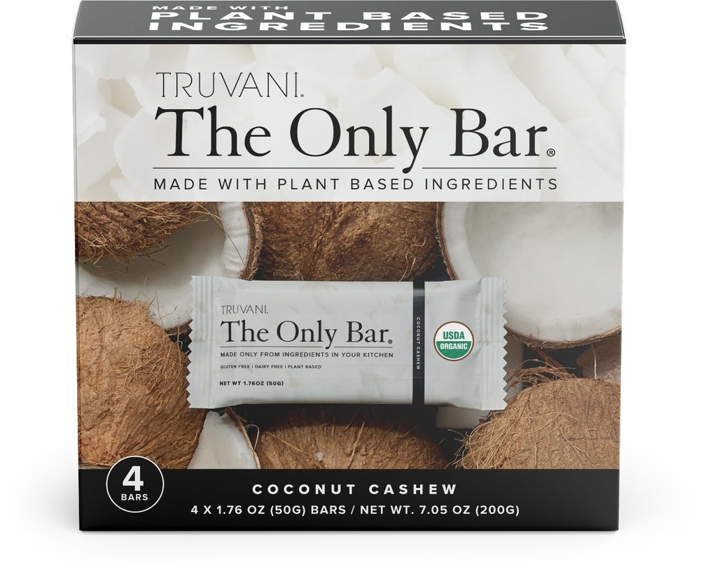 Truvani Plant Based Snack Bares ← Coconut Anacardo 4 Pack ← 5g Protein Silencio USDA Orgánica y Vegan ← La única barra vivificada Dairy, Soy y Gluten Free ← Perdido individualmente