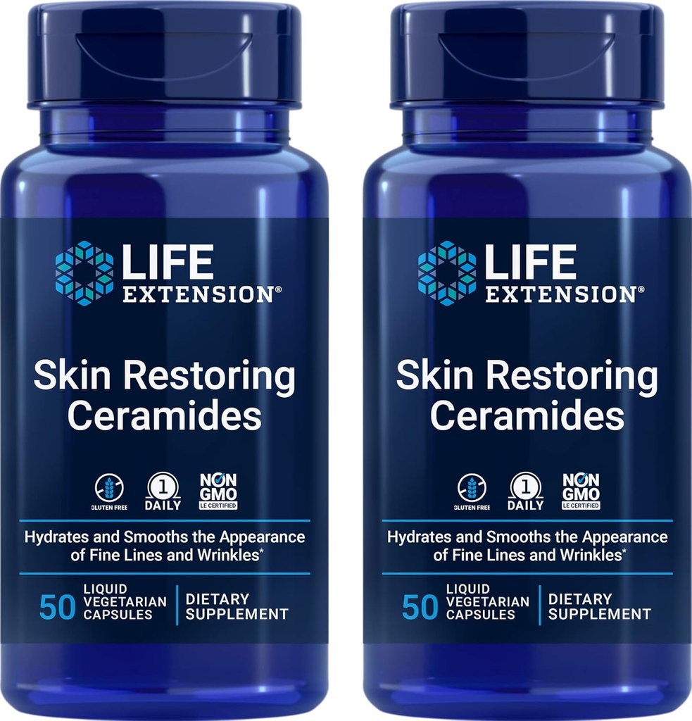 Extensión de la vida Ceramidas de Restauración de Skin, 50 Caps de Veg Líquido (Pack of 2) - Non-GMO, Suplemento de Fitoceramida Vegetariana