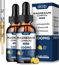 (2 Pack) Magnesium Glycinate, Citrato, Malate Liquid Drops-Triple Magnesium Complex Suplemento 500mg con Ashwagandha, L-Theanine, Vitamina B6-Support Calm, Stress Relief, Sleep, Muscle-Lemon Flavor