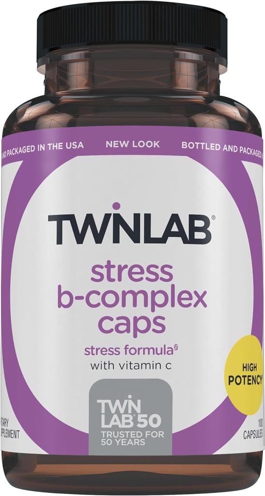 Cápsulas Twinlab B-Complex - Completo B-Complex & 1000 mg Vitamina C - Suplemento de apoyo energético con vitamina B12 y cápsulas B6-100