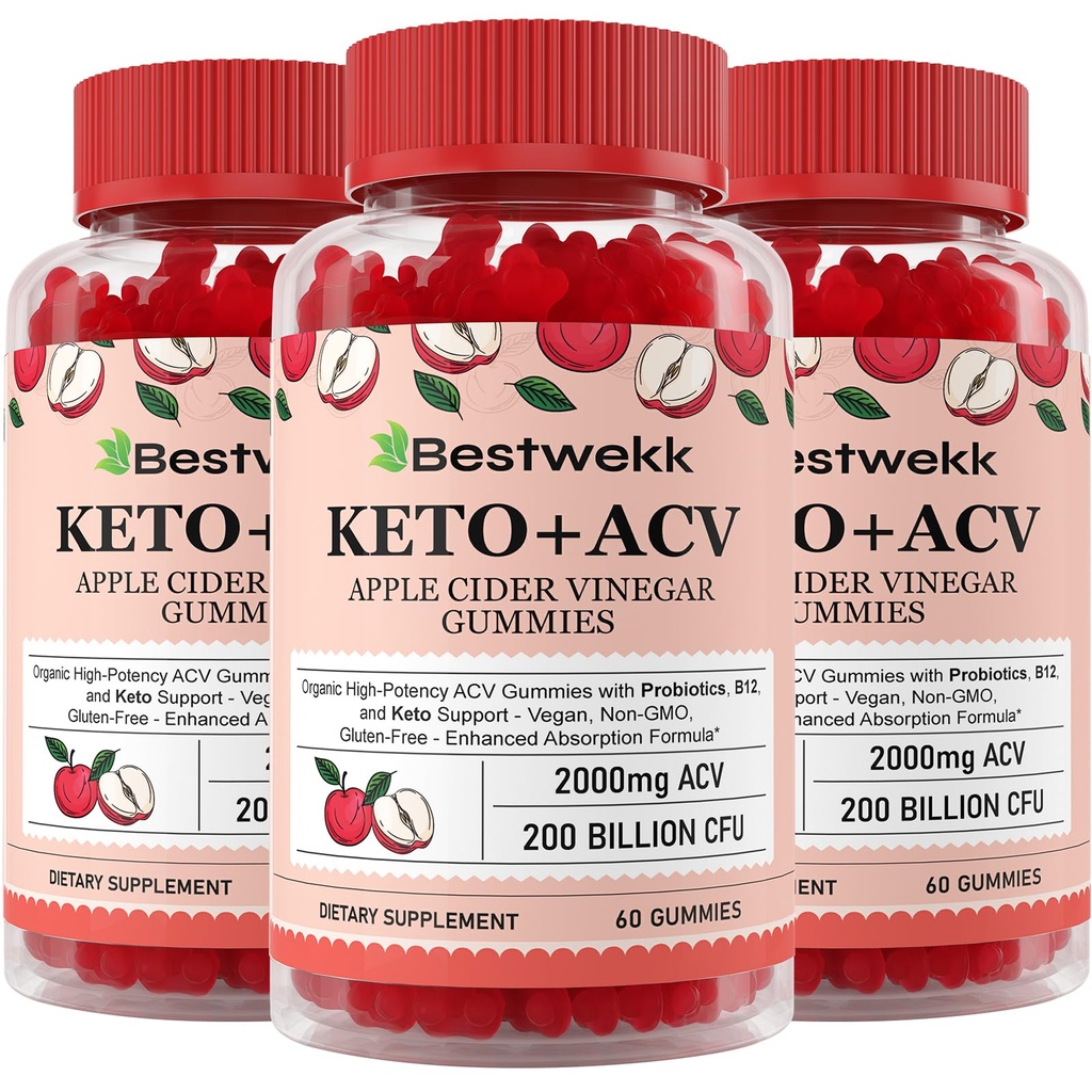 Manzana Vinagre Gummies, Max Strength 2000mg ACV Gummy con Probióticos, B12 y Keto Support, Para Digestión, Metabolismo, Detox, Gut &amp; Immune Health, Gelatin-Free, Non-GMO, 180 keto acv gummies