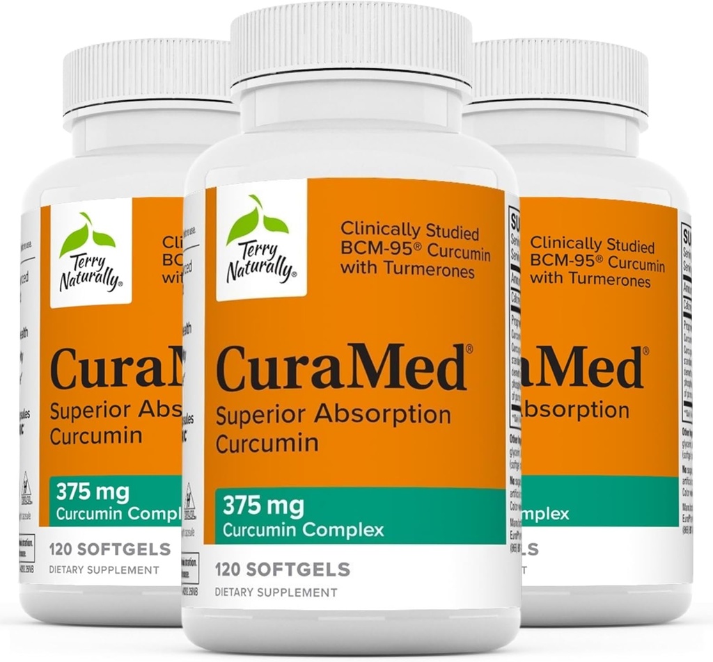 Terry Naturalmente CuraMed 375mg - Antioxidante Suplemento de Apoyo a la Salud Cerebro & Inmuno - Suplemento dietético con Curcumin & Turmeric Aceite Esencial - Herbal Liver Support - 120 Softgels (Pack of 3)