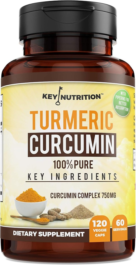 Complejo de Curcumina Turmérica con Piperina, 100% Pura - 120 cápsulas