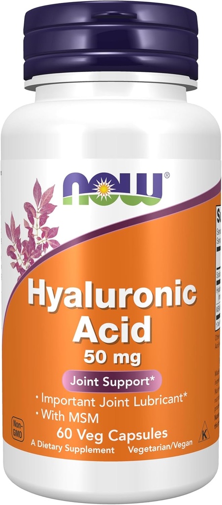 AHORA Suplementos, Ácido Hialurónico 50 mg con MSM, Soporte Conjunto*, 60 cápsulas de Veg