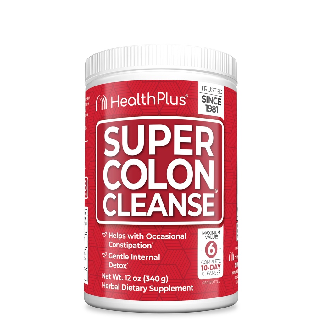 Health Plus Super Colon Cleanse, 12 oz Powder, 68 Servings - Detox natural, Digestive Constipation Relief, Gentle Gut Cleanse with Psyllium Husk & Senna Leaf