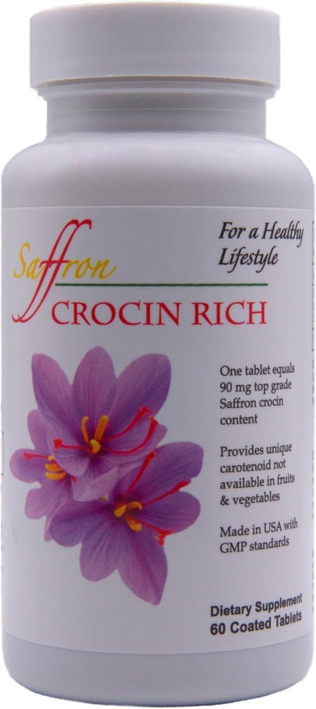 Crocin Rich – 7,5 mg Crocin (Key Saffron Active) + Lutein " Zeaxanthin Eye Supplement – Vision, Macular " Retinal Health, Ocular Pressure Support – Clinically Researched – Made in USA – 60 Tablets