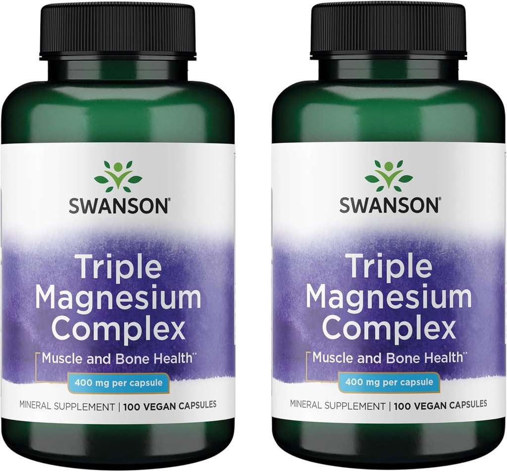 Complejo de magnesio triple de Swanson - Suplemento mineral - Soporte Natural - Destacando Citrate, Oxide & Aspartate - (100 cápsulas, 400 mg cada uno, 2 Pack)
