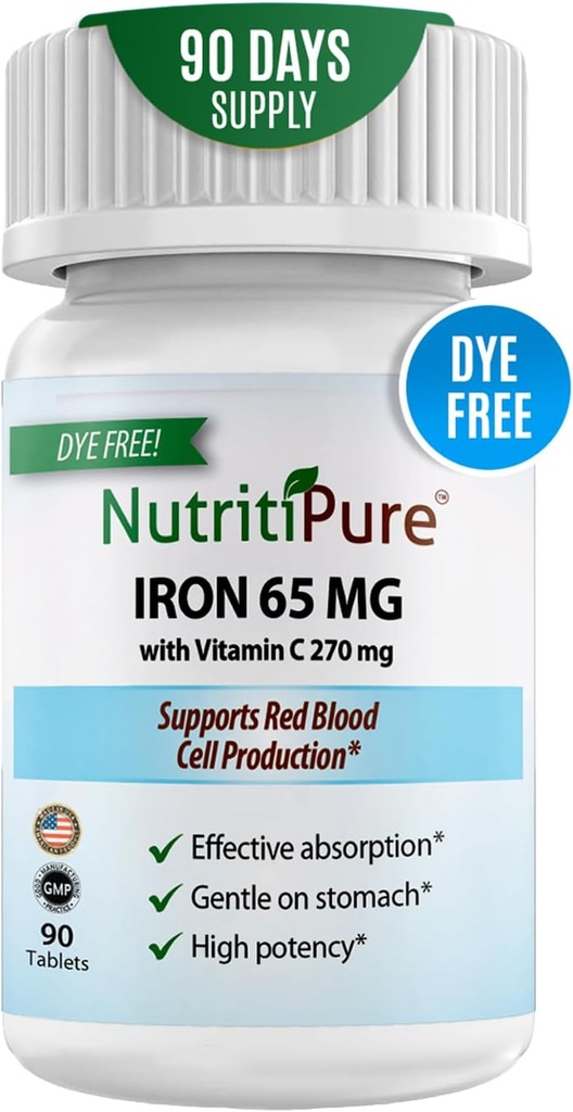 Carbonyl Iron Tablet 65 mg con 270 mg Vitamina C tención90 Days Supply Silencio para Mujeres/Men peru High Potency Bariatric Vitamins for WLS Pacientes Incluyendo bypass gástricos ← Dye Free (Pack of 1)