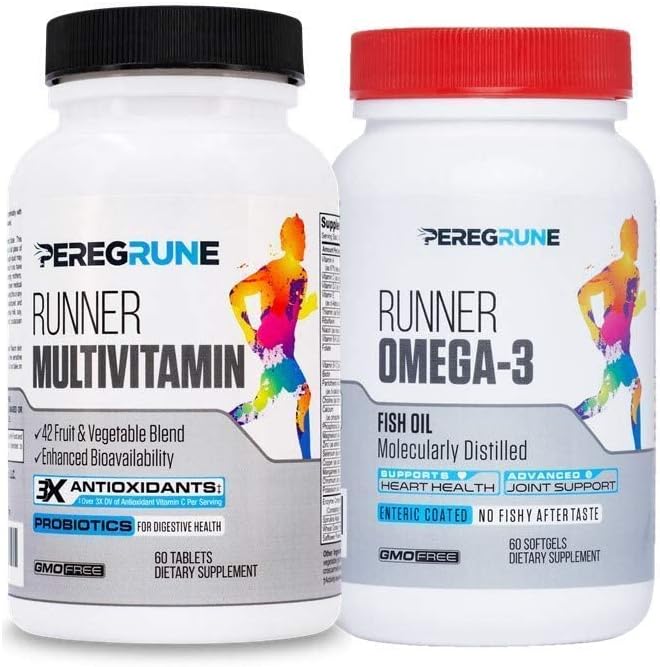 Runner Multivitamin & Omega 3 Bundle (1 mes de suministro) ← Antioxidantes para la salud & recuperación Silencio Complejo Vitamina B para la resistencia, la energía, VO2 Max  durable Joints & Heart: 1,000mg Fish Oil