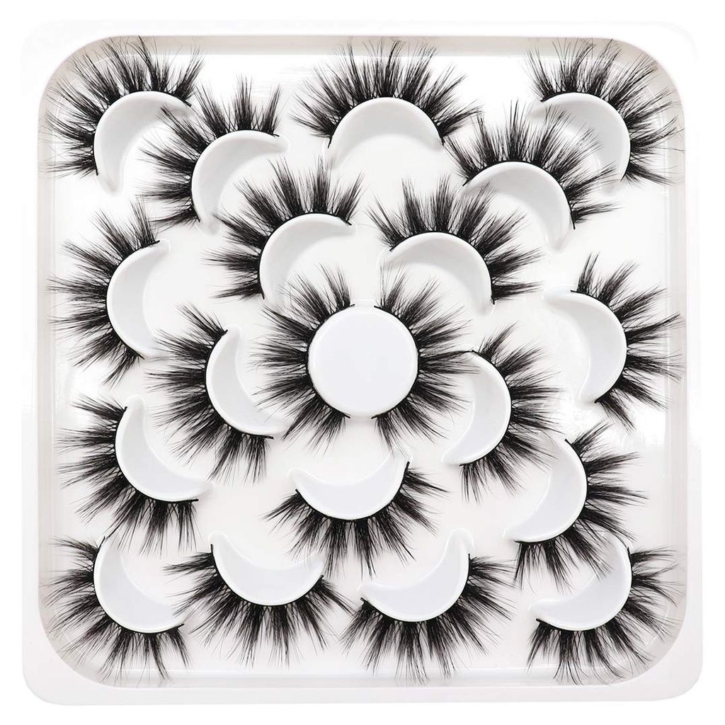 Losha False Eyelashes 10 Pairs Wispy Faux Mink Lashes Soft 3D Volume Fake Eyelashes Handmade Reusable False Lashes Dramatic Long Eye Lashes Pack (Glam)