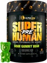 ALPHA LION Superhuman Pre Workout Powder, Beta Alanine, L-Taurine ' Tri-Source Caffeine for Sustained Energy & Focus, Nitric Oxide & Citrulline for Pump (21 Servings, Sour Gummy Bear Flavor)