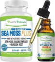 Power By Naturals Certified Organic Sea Moss Plus Supplements with Wildcrafted Irish Sea Moss & High Potency Liquid Vitamin D3 10000 IU - High Dose Vitamin D - El suplemento de vitamina D3 Sunshine