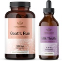 HERBAMAMA Goat's Rue and Milk Thistle Kit - Bundle of 1200 mg Goat's Rue Capsules " Milk Thistle Liver Detox Drops 4 fl oz - Vegan, Non-GMO, Sugar " Alcohol-Free - 2 Pack
